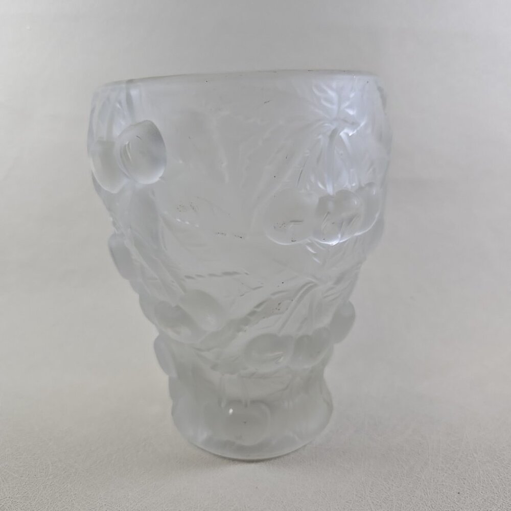 Josef Inwald Barolac Cherries Art Deco Czech Frosted Glass Vase Clear 7" U8